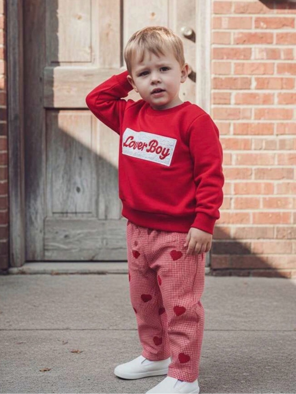 Kids “Lover Boy” sweater w/ Red Heart Print Bottoms